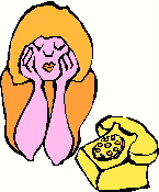 Cartoon girl sitting by phone
