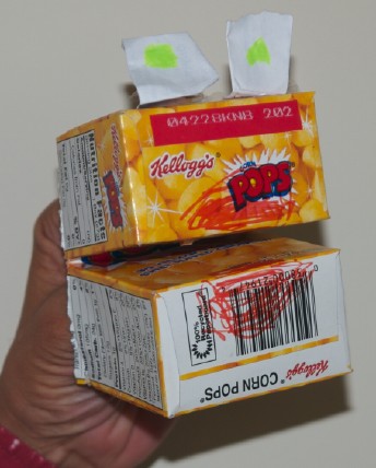 home-made hand puppet from cereal box