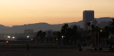 Santa Monica beach at sunset